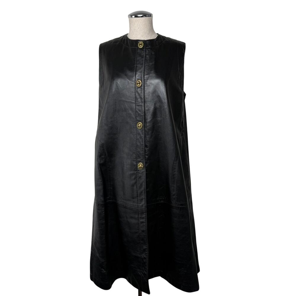 VTG 1970s Bonnie Cashin for Sills Black Leather ALine Minimal Dress Saks 5th Ave